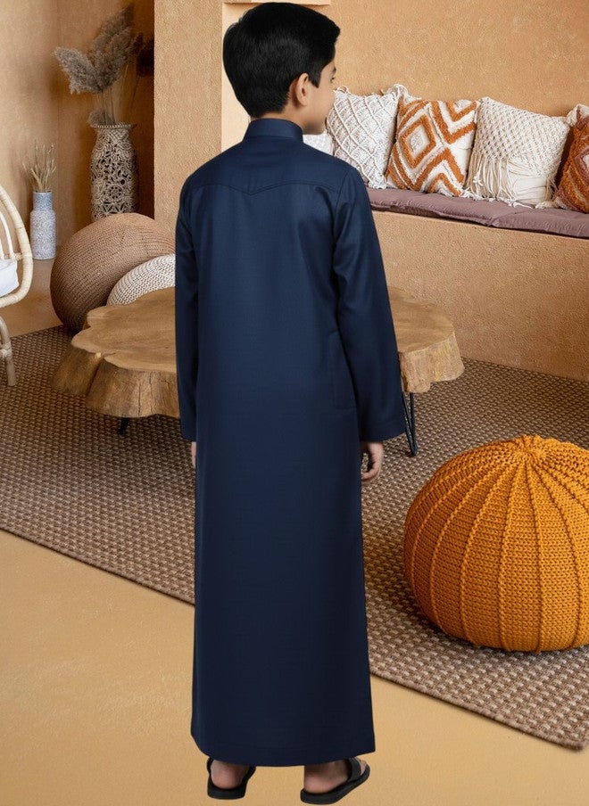 FASHION GRAB BAESD Boys Navy Blue Tunic with Mandarin Collar - Image 3